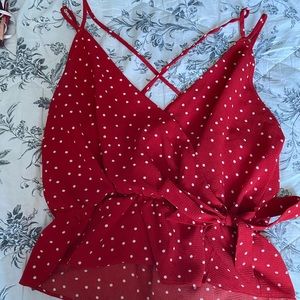 Red Wrap Style Top